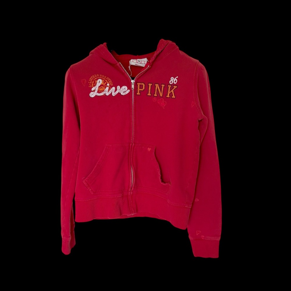 Y2K Victoria's Secret PINK Full Zip Hoodie Red PINK 86 Sweatshirt Small